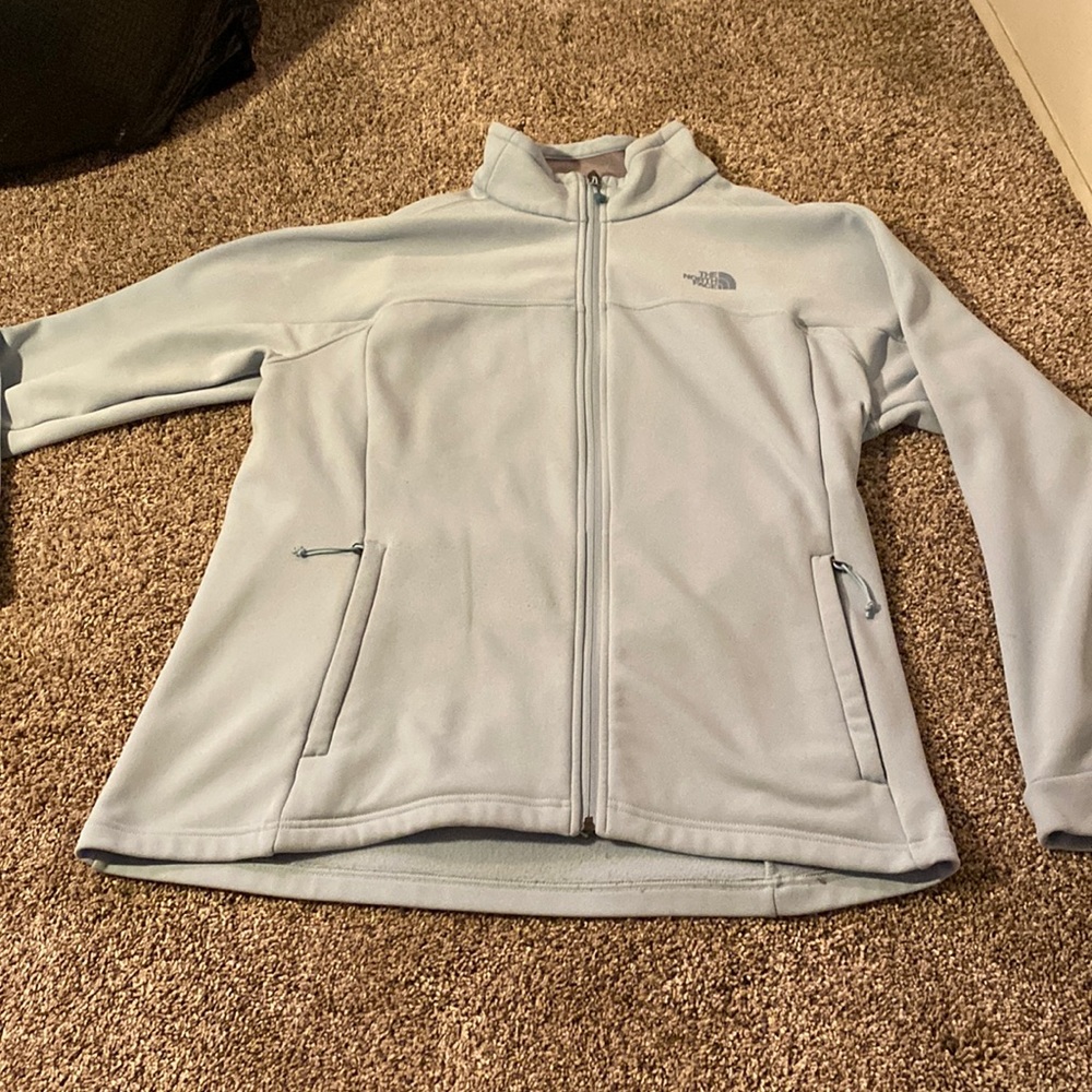 North face zip up jacket light blue